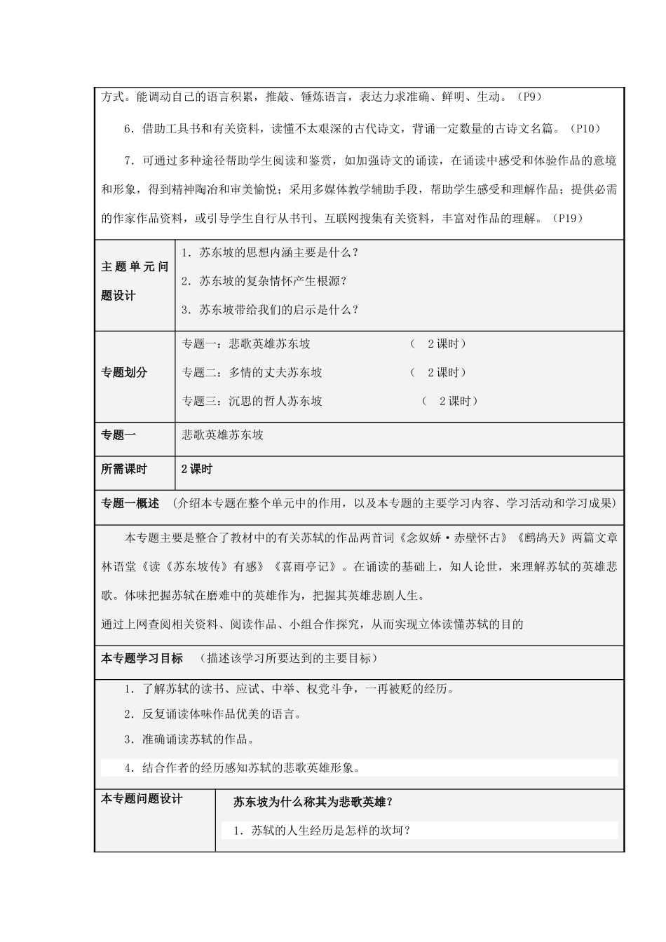 山东省荣成市高中2012-2013学年高一语文 走进真性情的苏轼主题单元设计_第3页