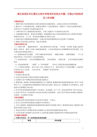 湖北省武汉市江夏区山坡中学高考历史 热点专题 中国古代的经济及三农问题