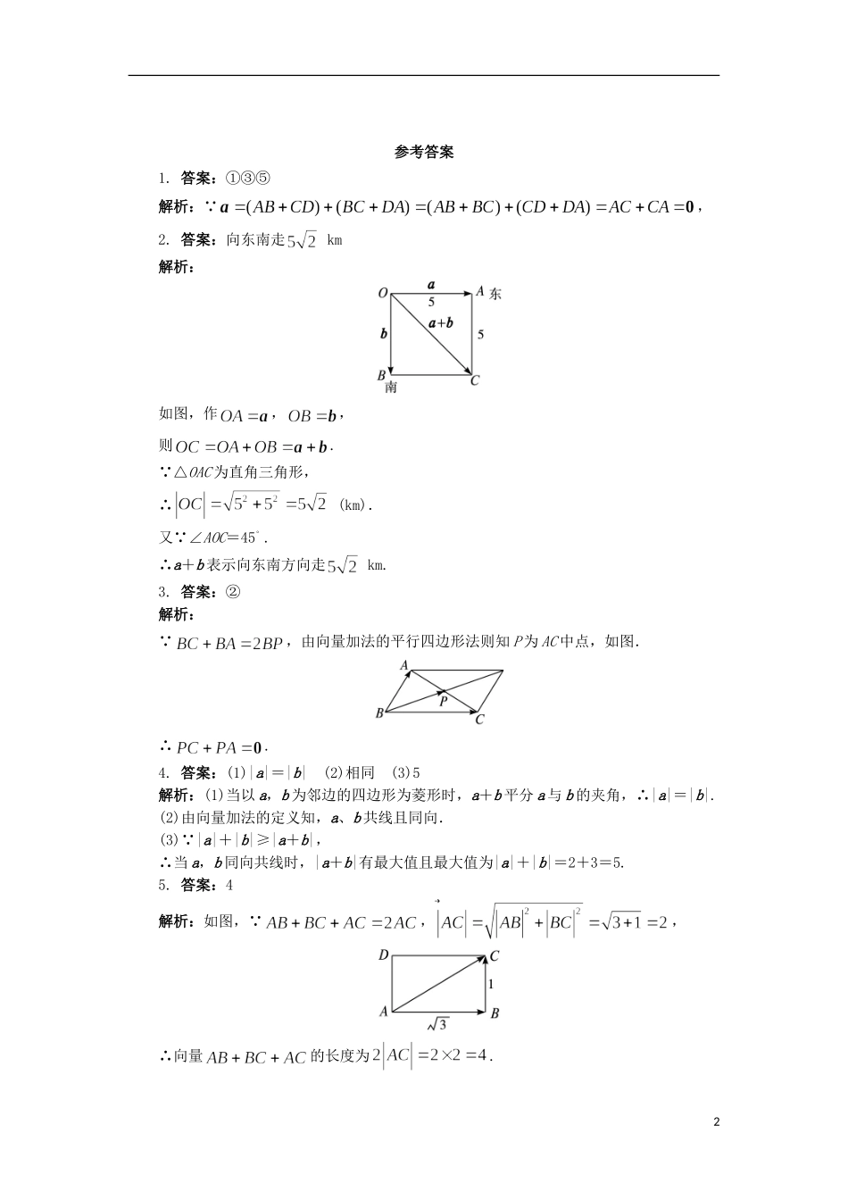 高中数学 第2章 平面向量 2.2.1 向量的加法自我小测 苏教版必修4-苏教版高一必修4数学试题_第2页