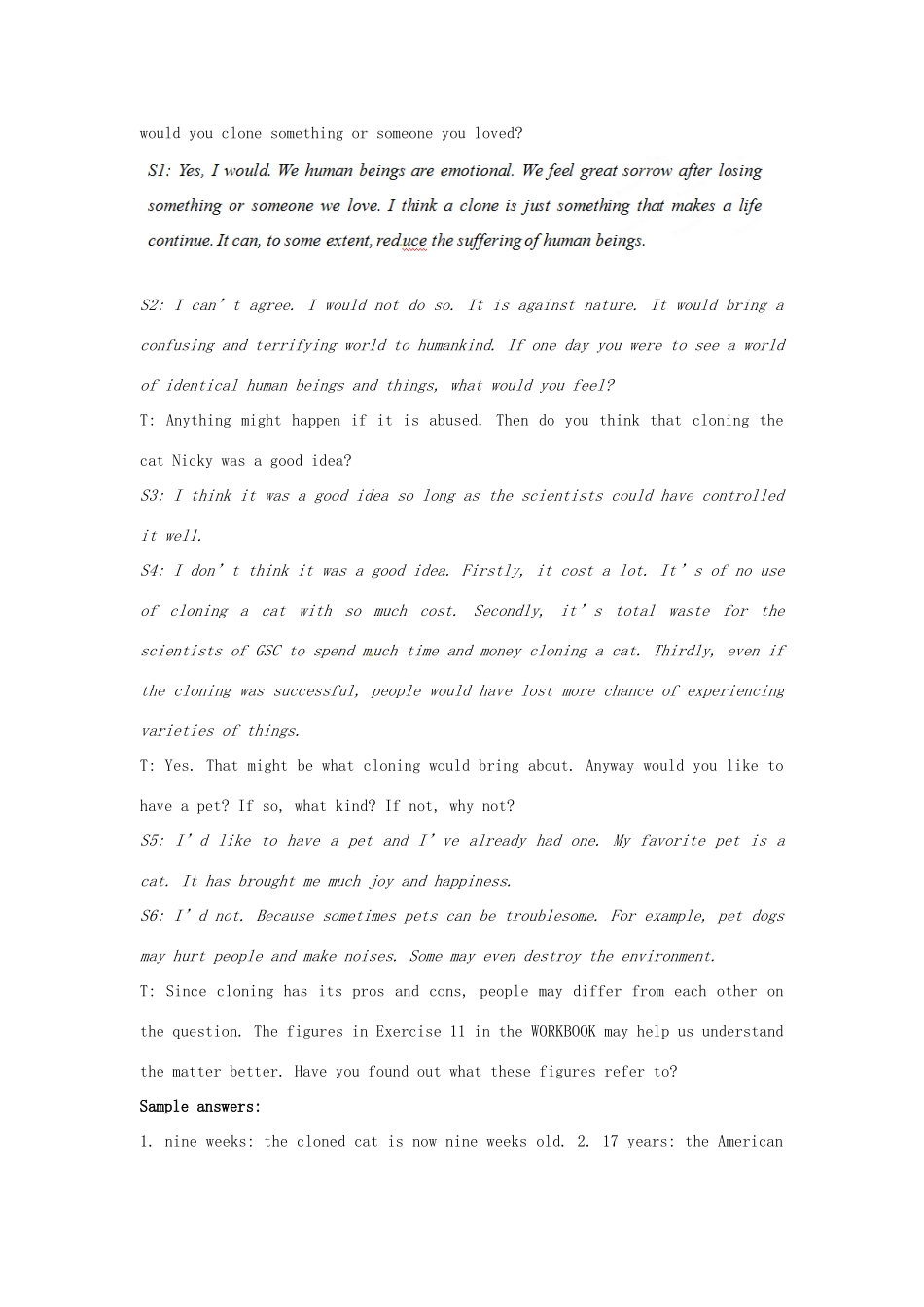 四川省宣汉中学2014高中英语 Module 5 Cloning The Sixth Period Extensive Reading教案 外研版选修6_第2页