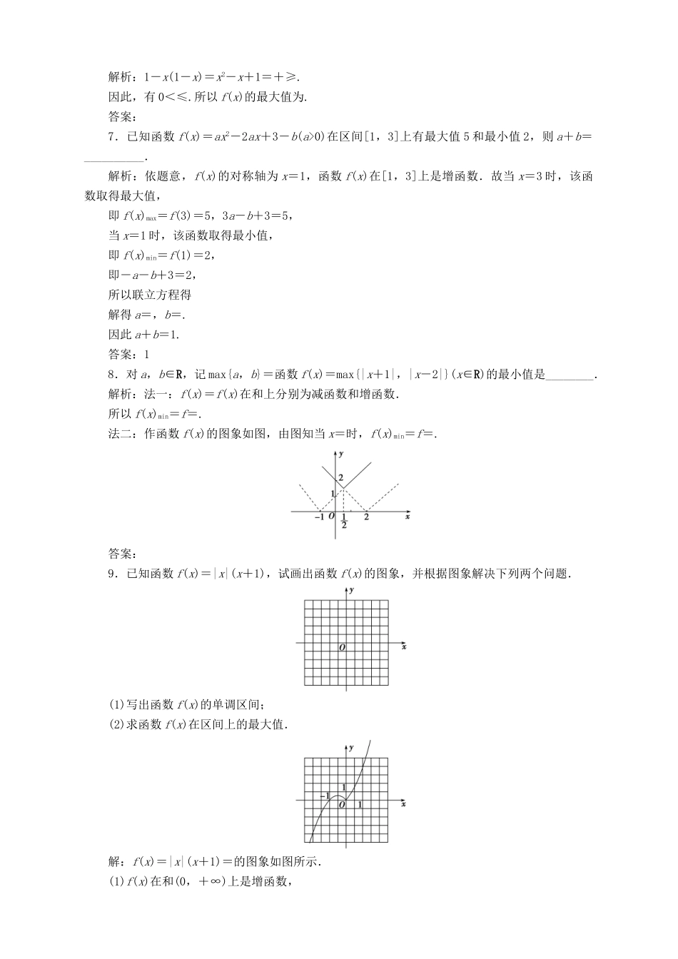 高中数学 第2章 函数 2.2 函数的简单性质 2.2.1 函数的单调性 第2课时 函数的最值应用案巩固训练 苏教版必修1-苏教版高一必修1数学试题_第2页