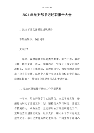 2024年党支部书记述职报告大全