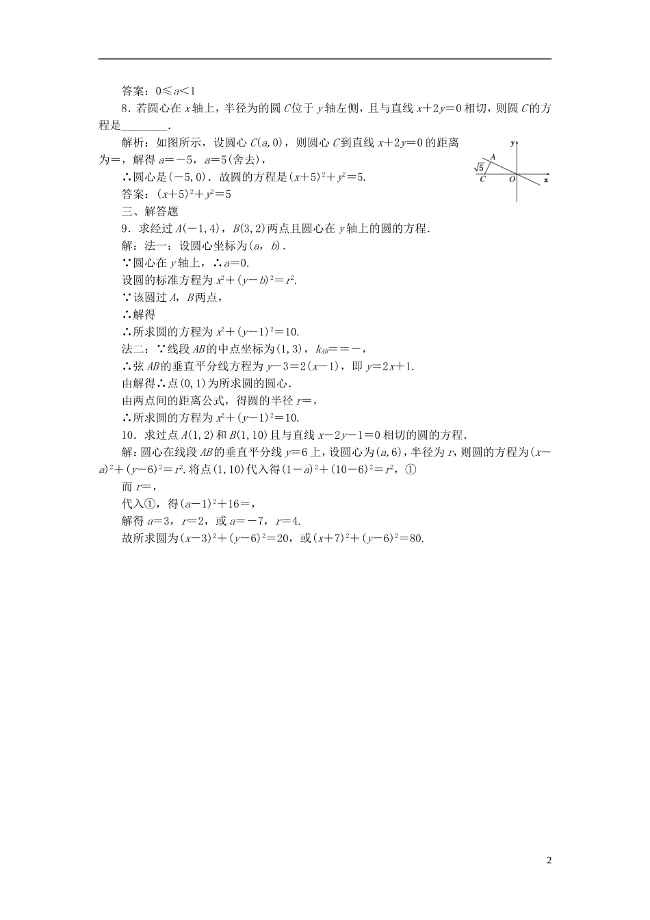 高中数学 第1部分 4.1.1圆的标准方程课时达标检测 新人教A版必修2-新人教A版高一必修2数学试题_第2页
