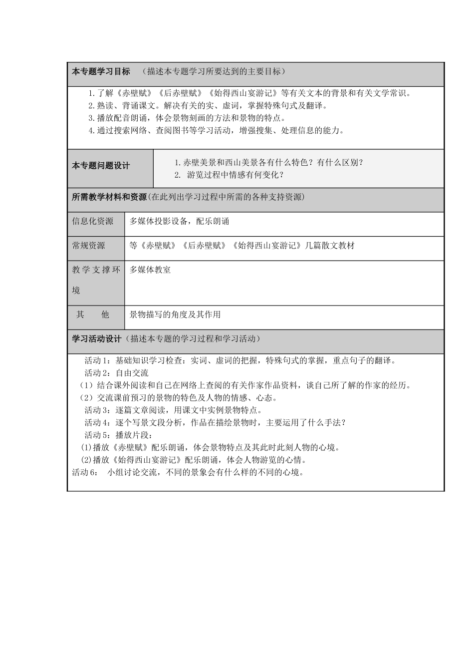 山东省诸城市实验中学2012-2013学年高三语文 用心发现世间之大美主题单元设计 鲁教版_第3页