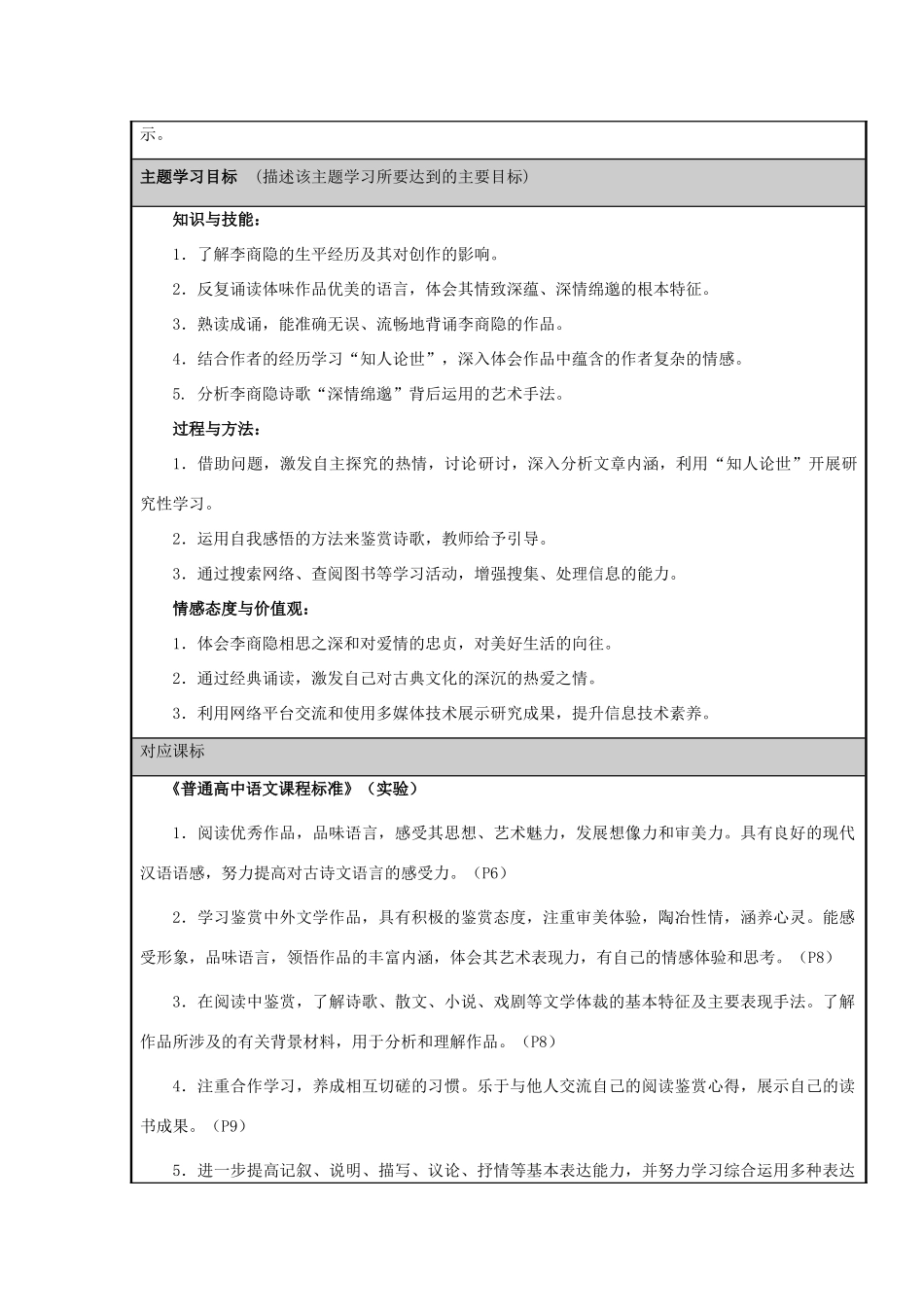 山东省淄博市沂源一中2012-2013学年高三语文 深情绵邈李商隐”主题单元设计 鲁教版_第2页