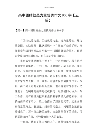 高中团结就是力量优秀作文800字