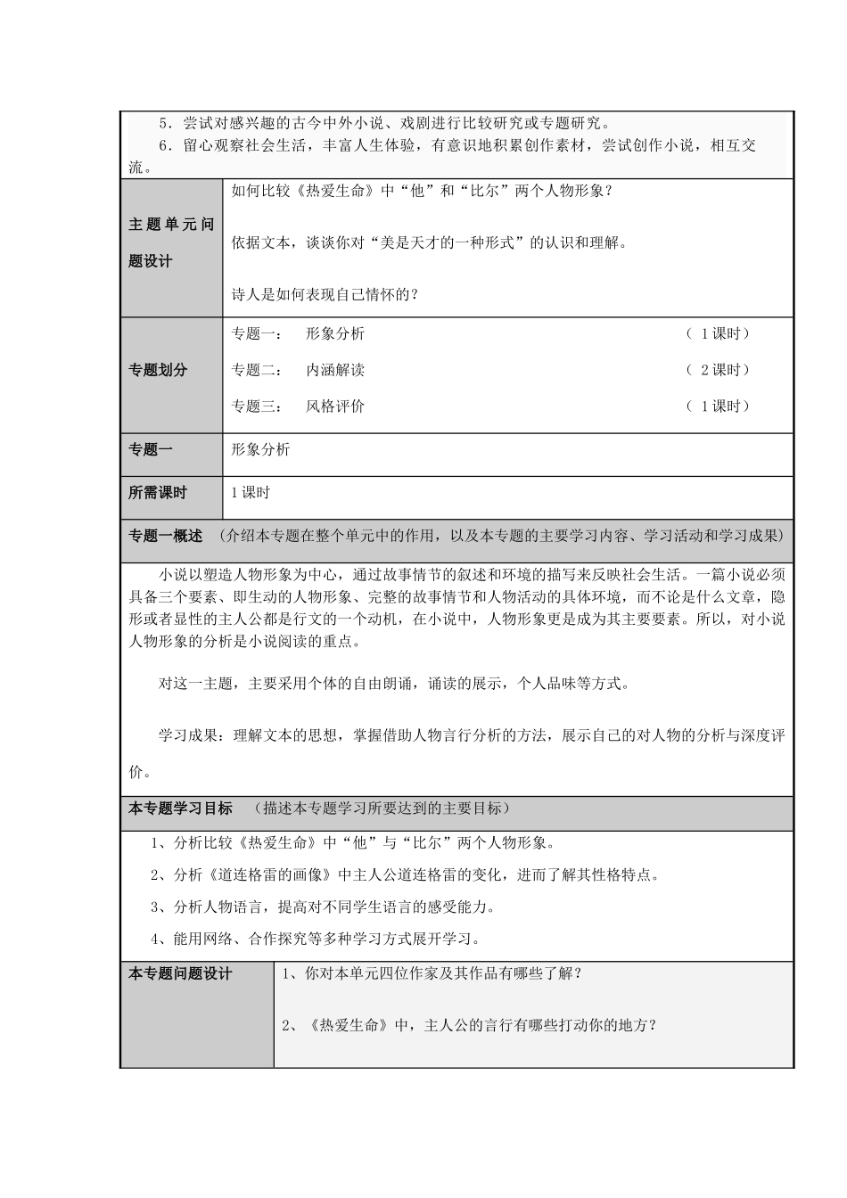 山东省淄博高中2012-2013学年高二语文 生命是美丽的主题单元设计_第3页