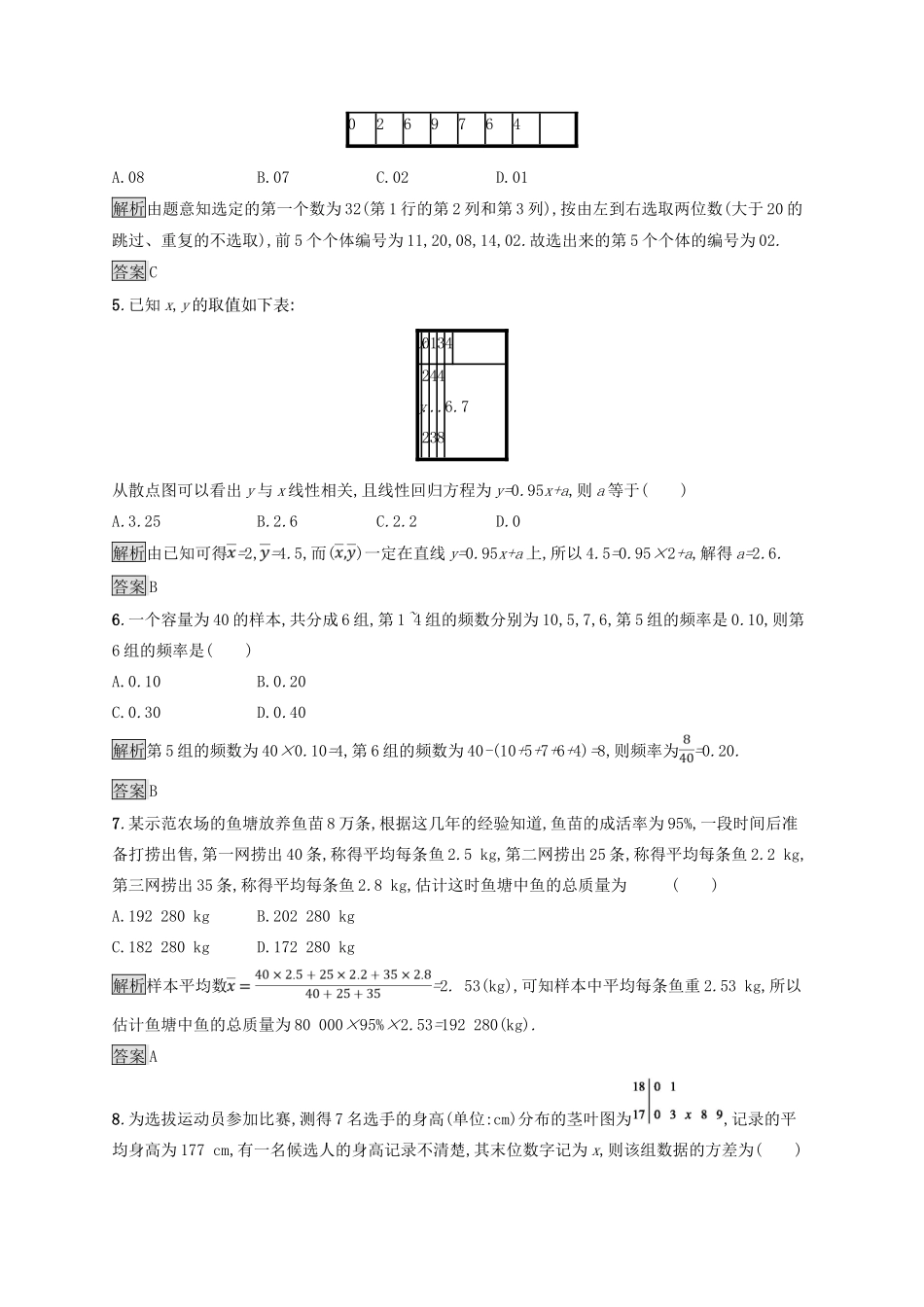 高中数学 第1章 统计测评 北师大版必修3-北师大版高一必修3数学试题_第2页