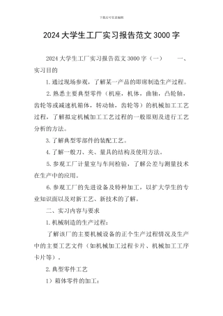 2024大学生工厂实习报告范文3000字