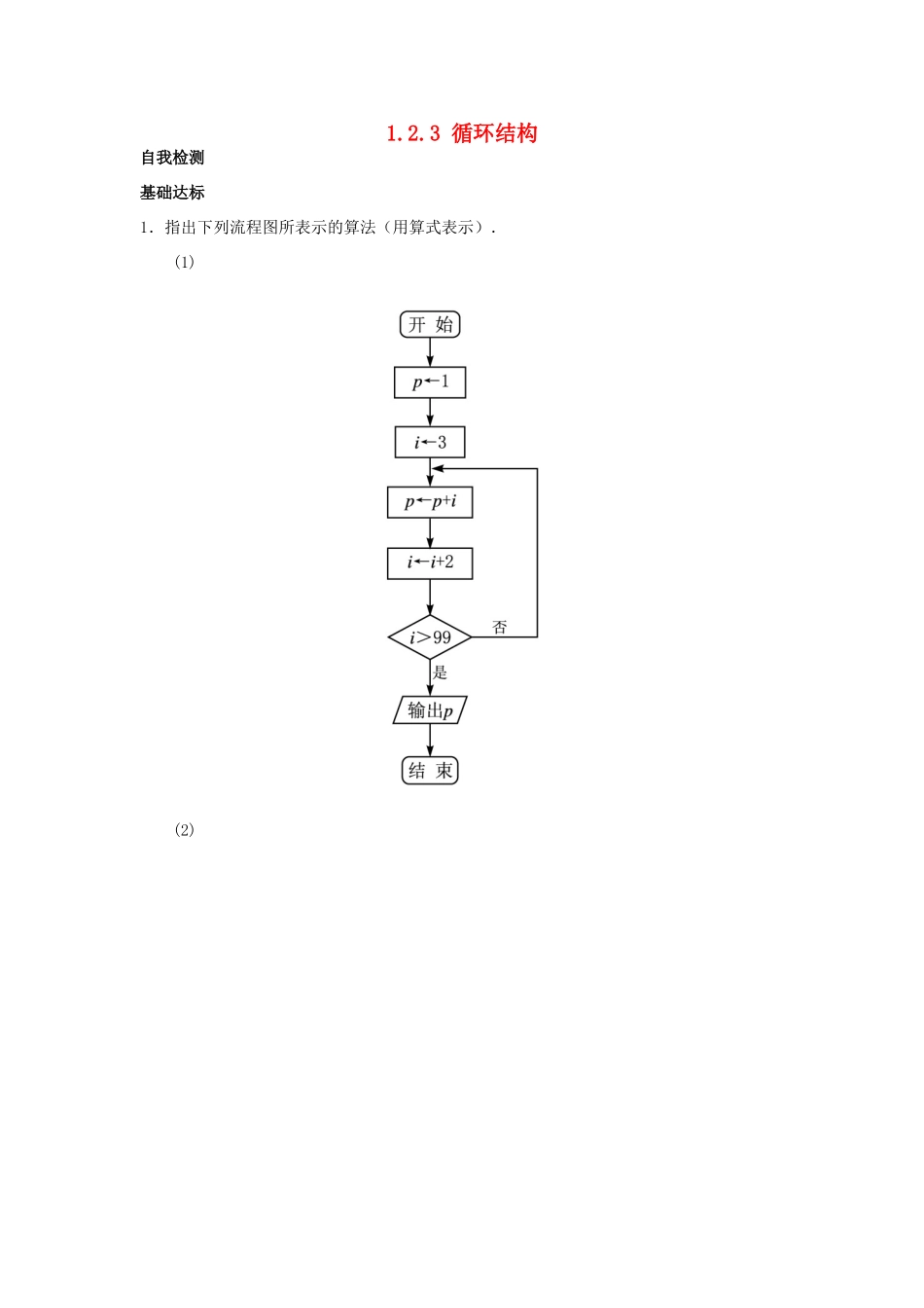 高中数学 第1章 算法初步 1.2 流程图 1.2.3 循环结构自我检测 苏教版必修3-苏教版高一必修3数学试题_第1页