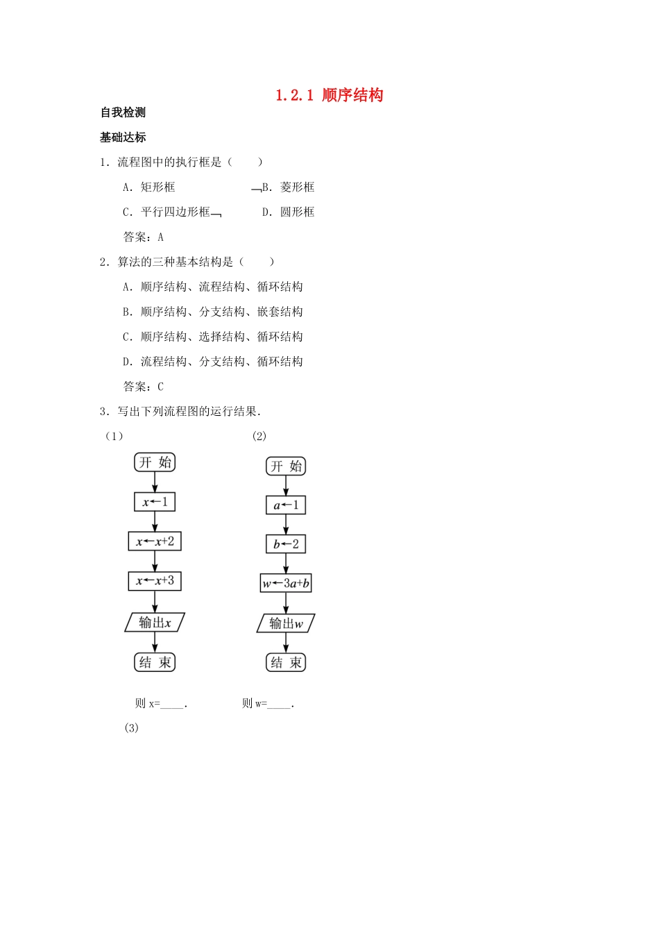 高中数学 第1章 算法初步 1.2 流程图 1.2.1 顺序结构自我检测 苏教版必修3-苏教版高一必修3数学试题_第1页