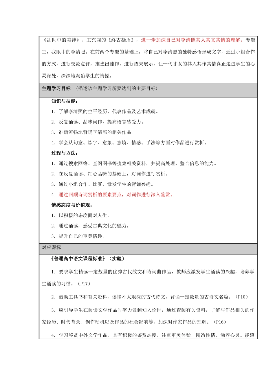 山东省乳山市高中2012-2013学年高二语文“一代词宗李清照”主题单元设计 鲁教版_第2页