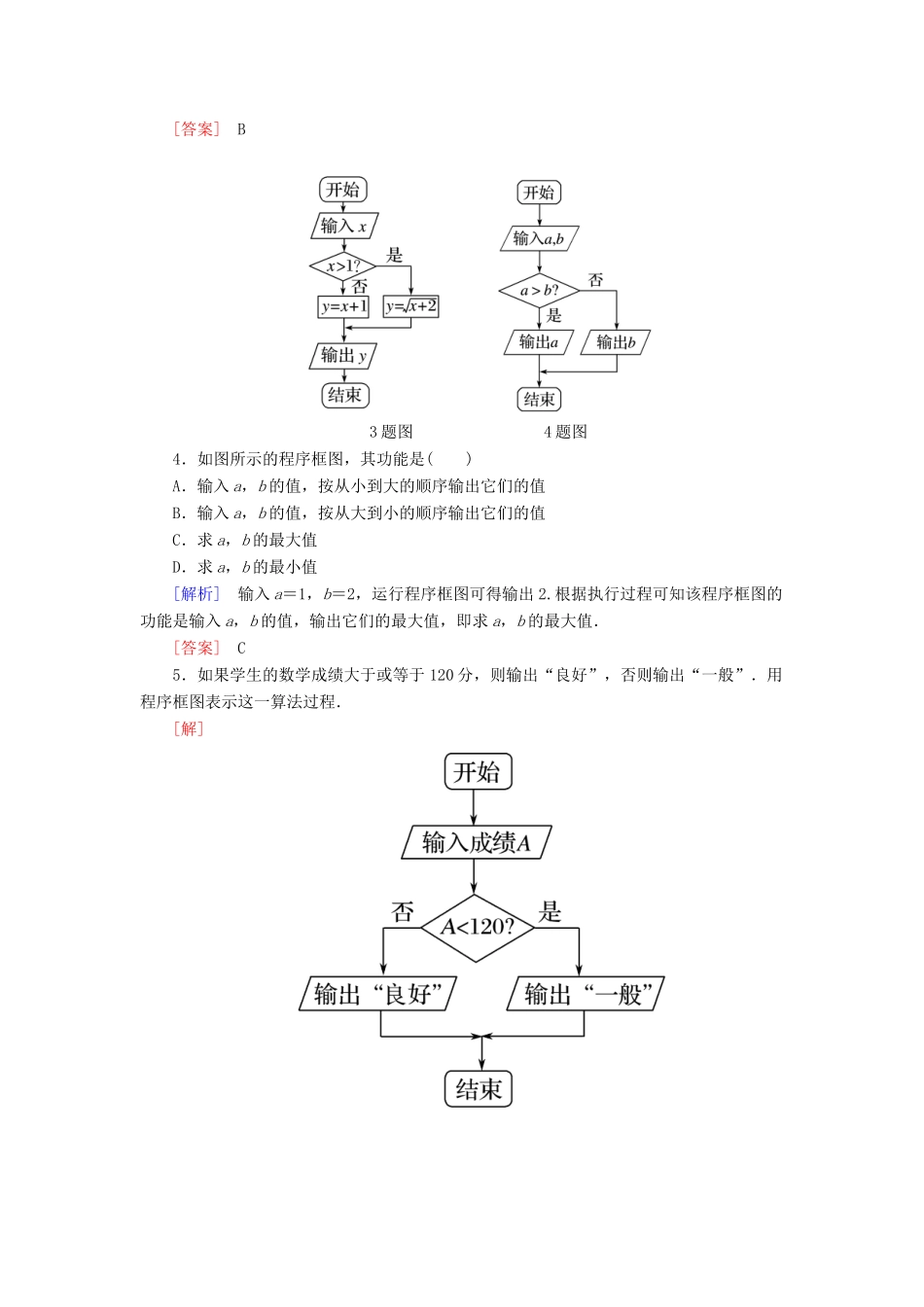 高中数学 第1章 算法初步 1-1-2-2 条件结构随堂巩固验收 新人教A版必修3-新人教A版高一必修3数学试题_第2页