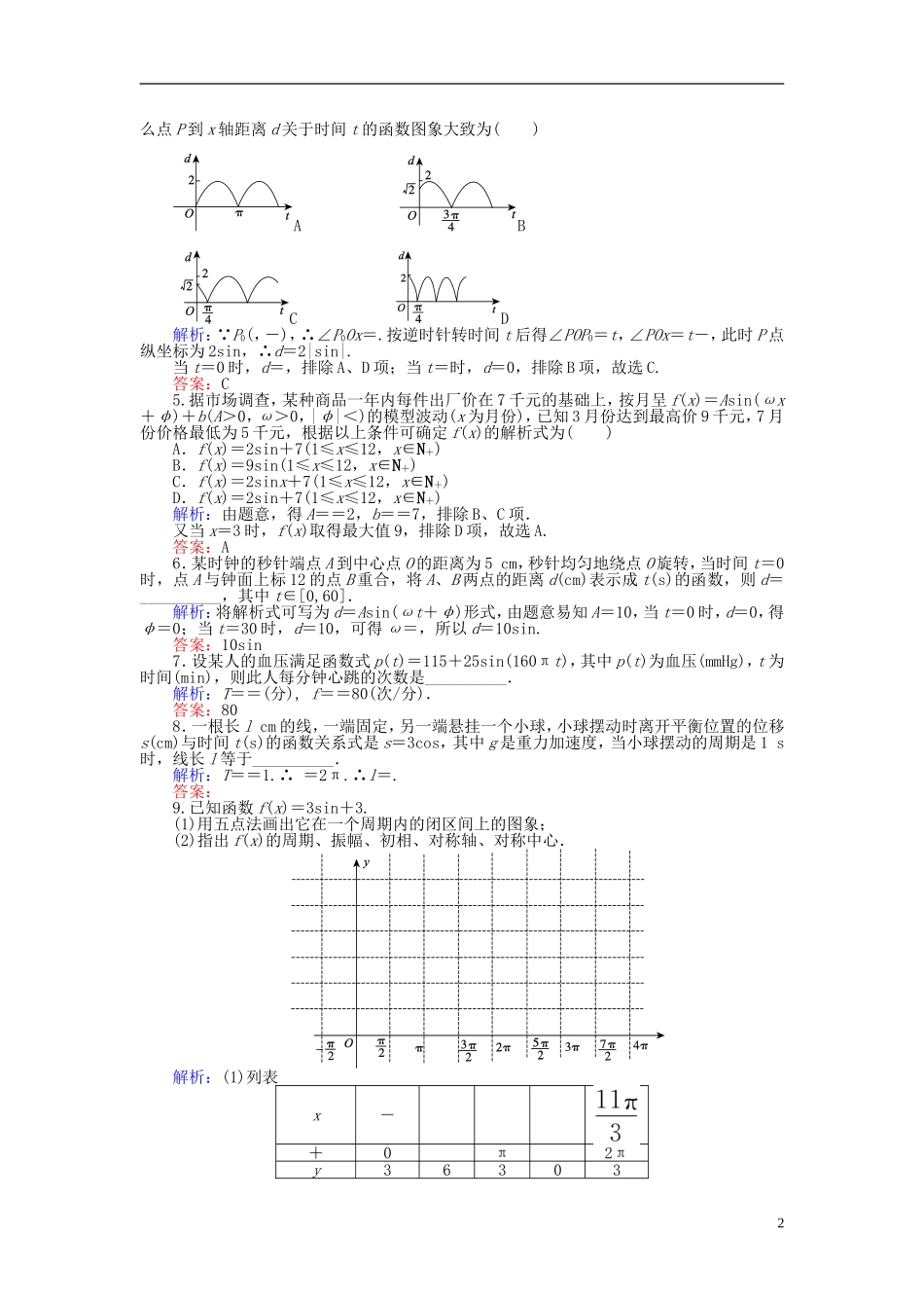 高中数学 第1章 第13课时 三角函数模型的简单应用课时作业（含解析）新人教A版必修4-新人教A版高一必修4数学试题_第2页