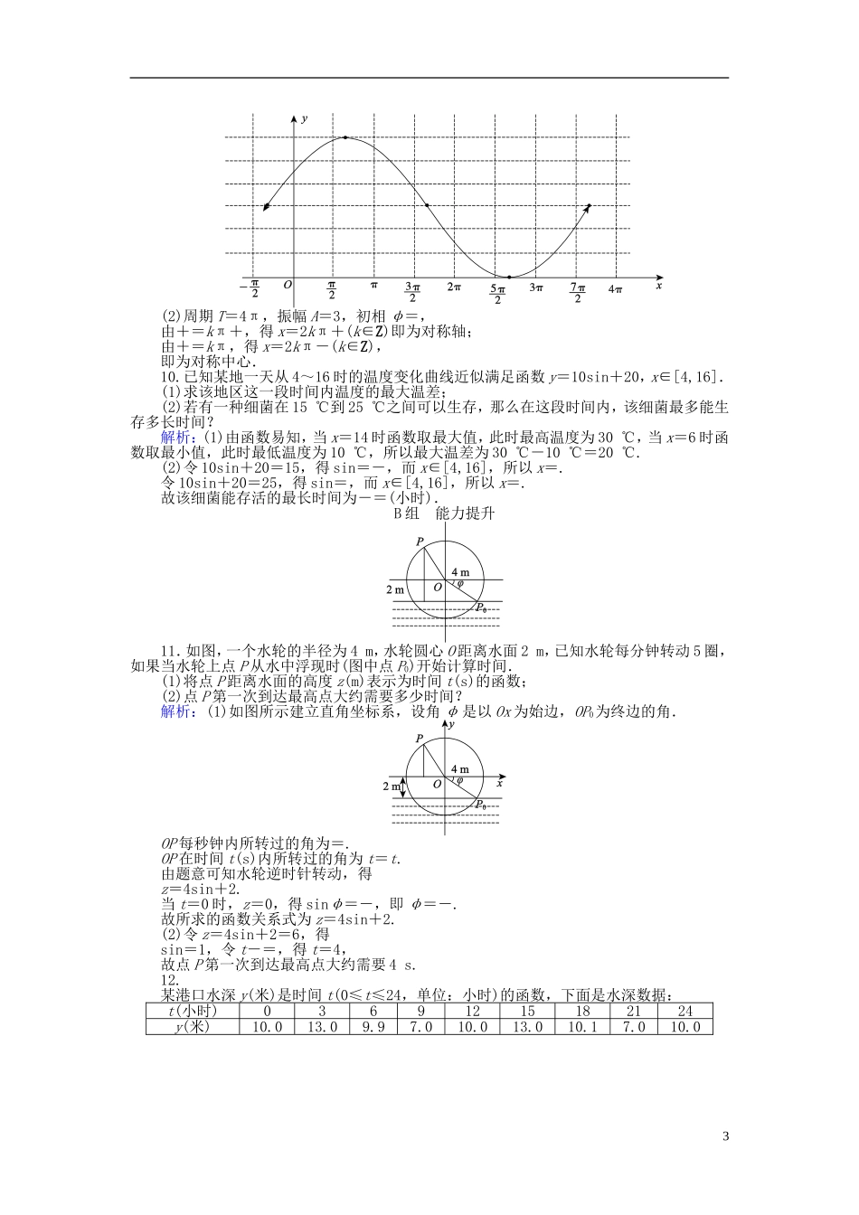 高中数学 第1章 第13课时 三角函数模型的简单应用课时作业（含解析）新人教A版必修4-新人教A版高一必修4数学试题_第3页