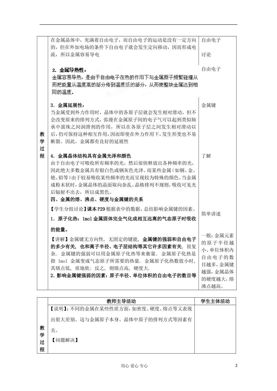 江苏省新沂市王楼中学高中化学 《第一单元金属键 金属晶体 金属键与金属特性》教案 新人教版选修3_第2页