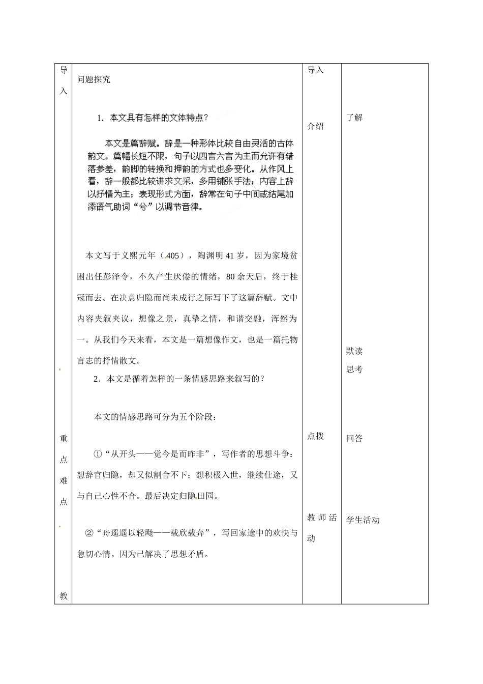 广东省德庆县莫村中学高中语文 第4课 归去来兮辞教案1 新人教版必修5_第2页