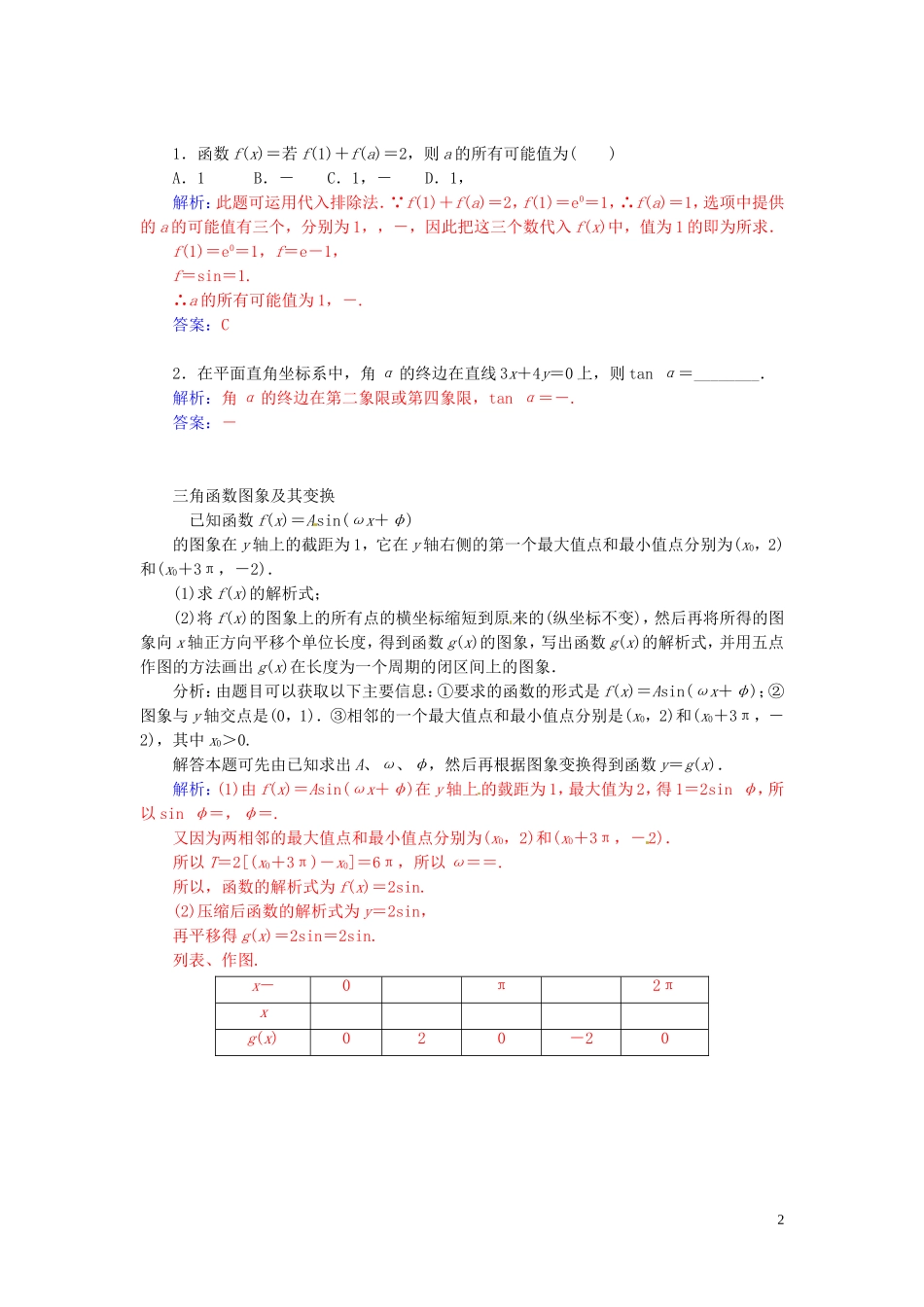 高中数学 第1章 三角函数本章知识整合 苏教版必修4-苏教版高一必修4数学试题_第2页