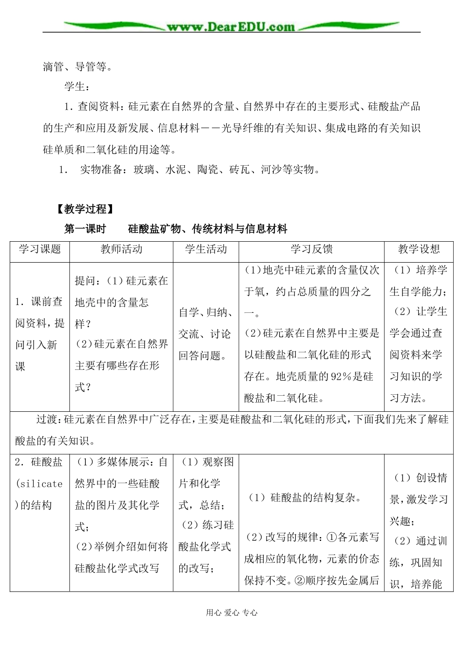 苏教版必修1高中化学含硅矿物与信息材料教案_第3页