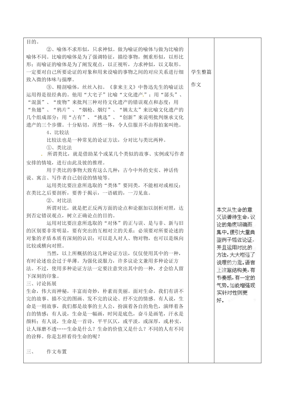 四川省邻水县坛同中学高二语文《善待生命 学习论证》教案_第3页