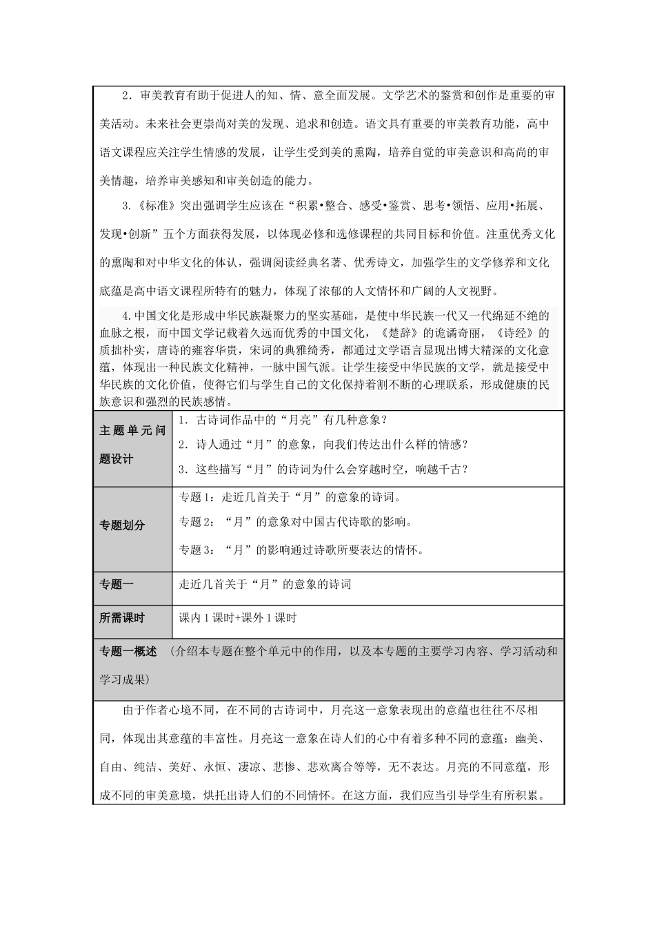 山东省诸城市龙城中学2012-2013学年高二语文 多情的月亮 中国古诗歌意象初探主题单元设计 鲁教版_第3页