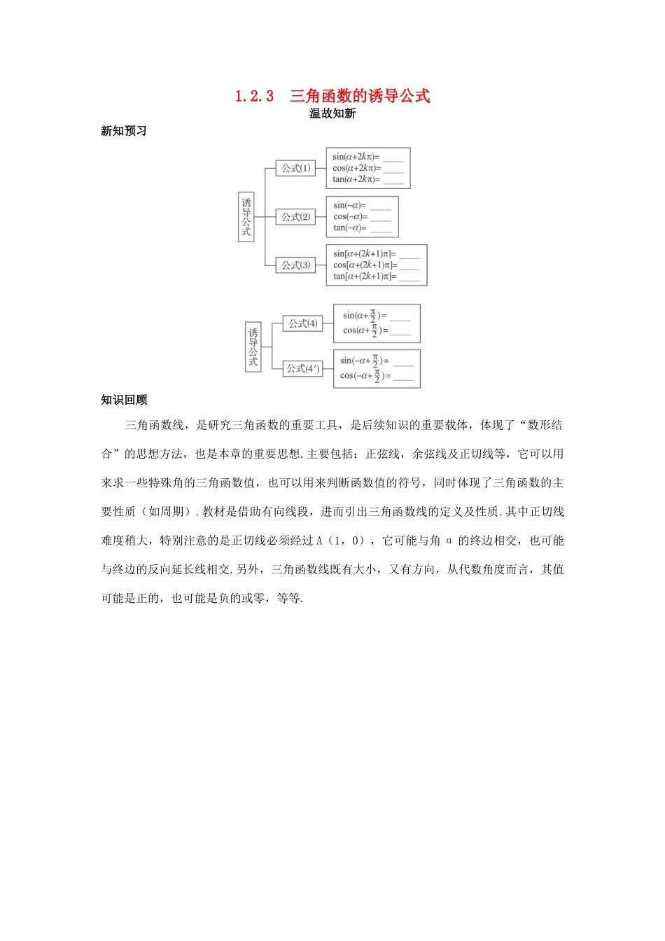 高中数学 第1章 三角函数 1.2.3 三角函数的诱导公式温故知新 苏教版必修4-苏教版高一必修4数学试题_第1页