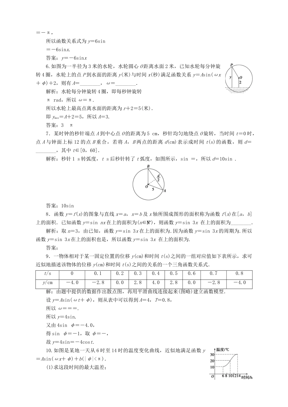 高中数学 第1章 三角函数 1.3 三角函数的图象和性质 1.3.4 三角函数的应用应用案巩固提升 苏教版必修4-苏教版高一必修4数学试题_第2页
