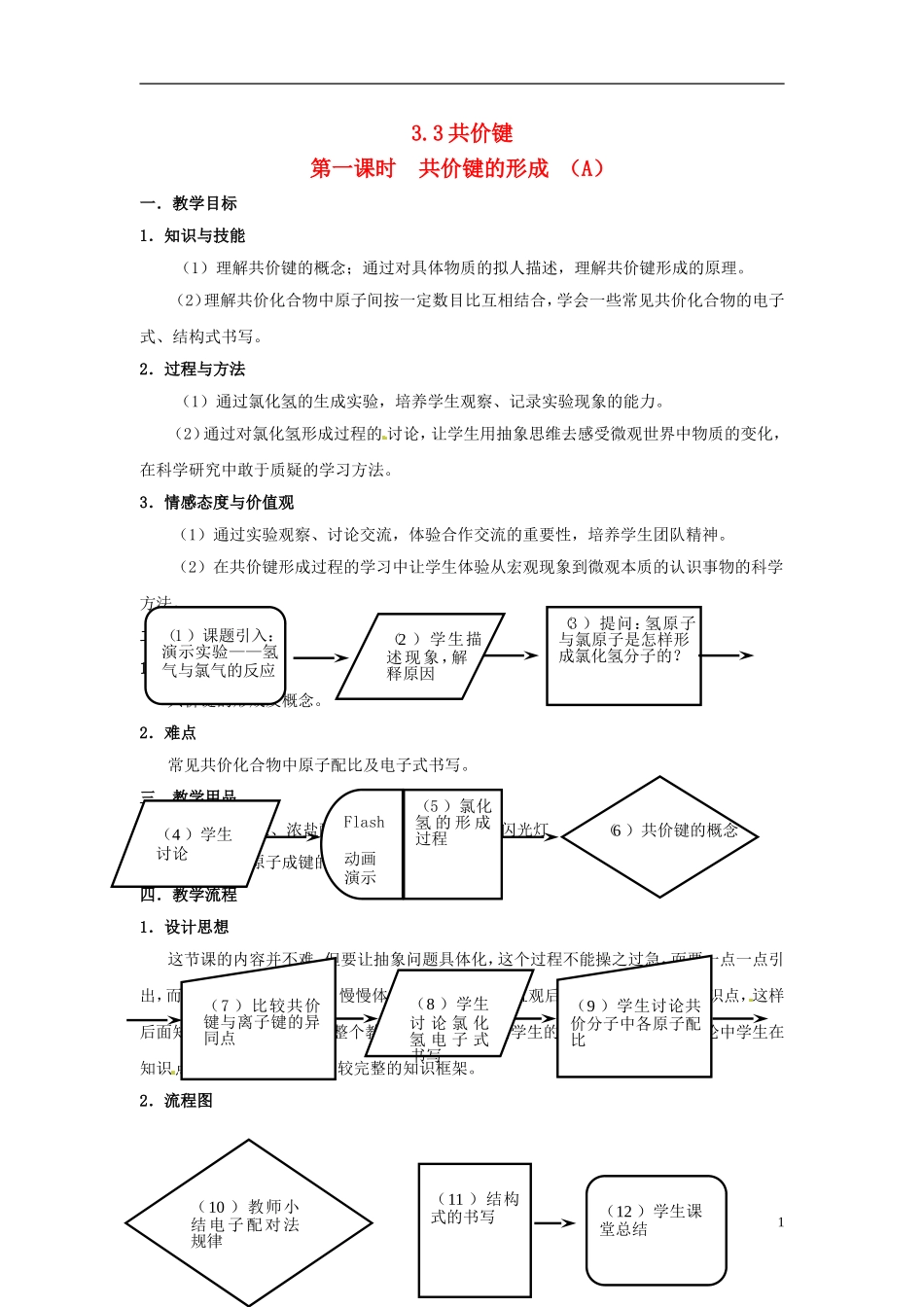 上海市上海理工大学附属中学高中化学 共价键的形成教案_第1页