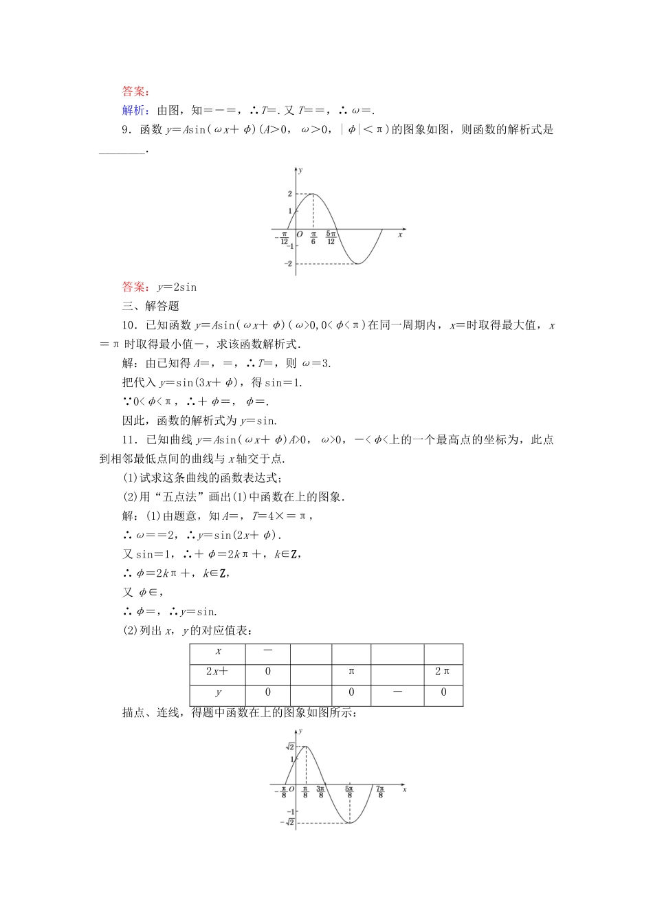 高中数学 第15课时 简谐运动、由图象求解析式练习 新人教A版必修4-新人教A版高一必修4数学试题_第3页
