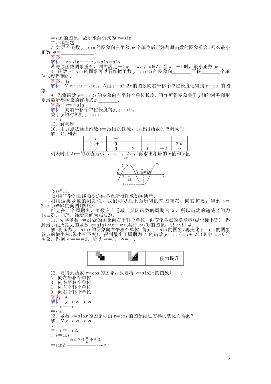 高中数学 第14课时 平移变换、伸缩变换练习 新人教A版必修4-新人教A版高一必修4数学试题_第2页
