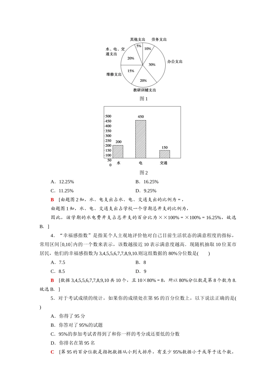 高中数学 第14章 统计 14.4.4 百分位数课时分层作业（含解析）苏教版必修第二册-苏教版高一必修第二册数学试题_第2页