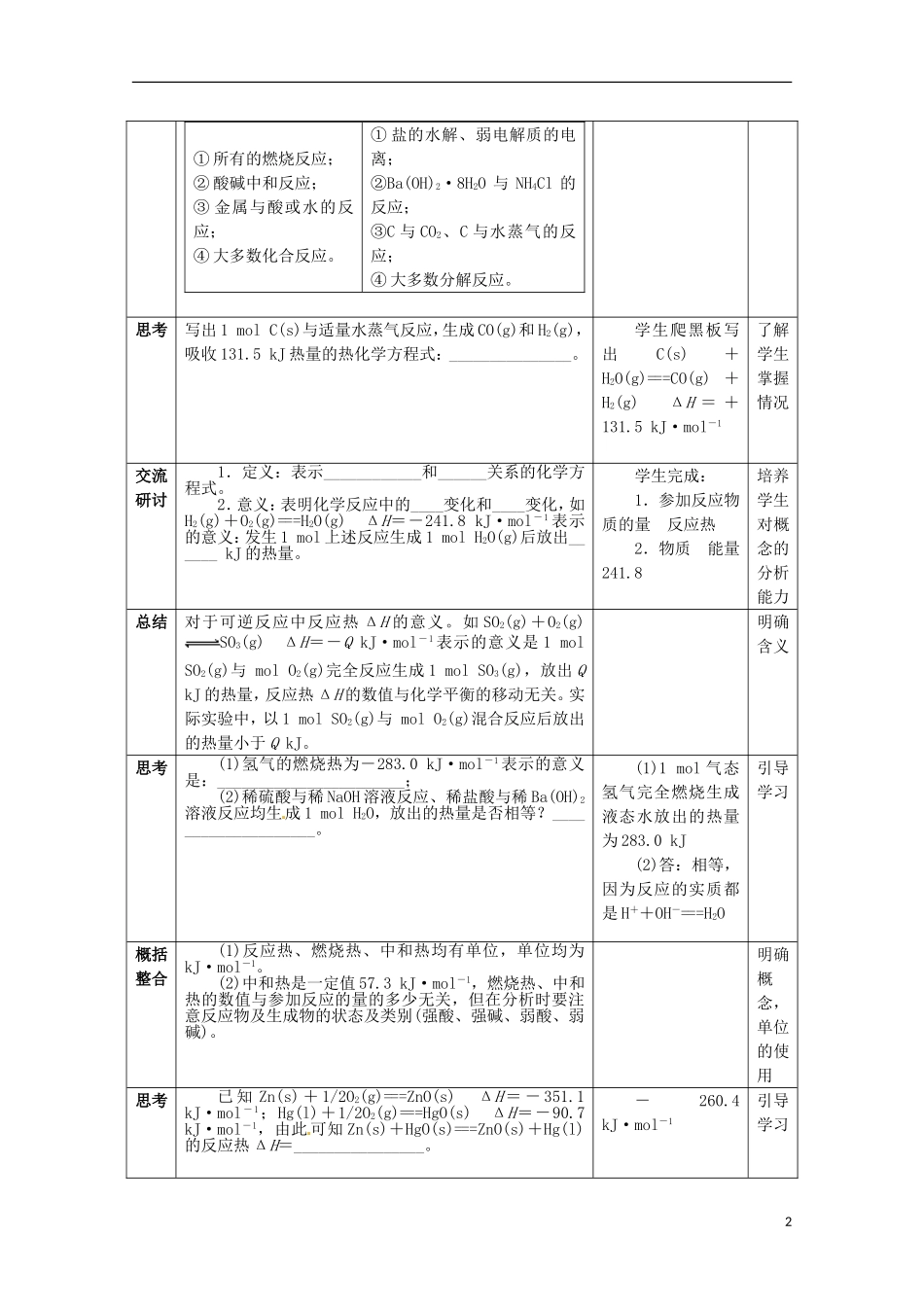 山东省枣庄八中高二化学《化学反应的热效应_第2页