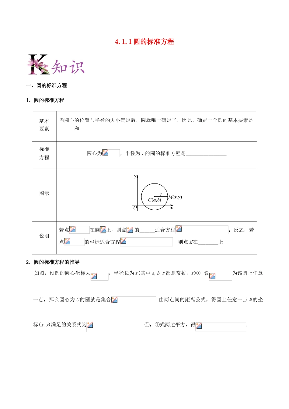 高中数学 第04章 圆与方程 专题4.1.1 圆的标准方程试题 新人教A版必修2-新人教A版高一必修2数学试题_第1页