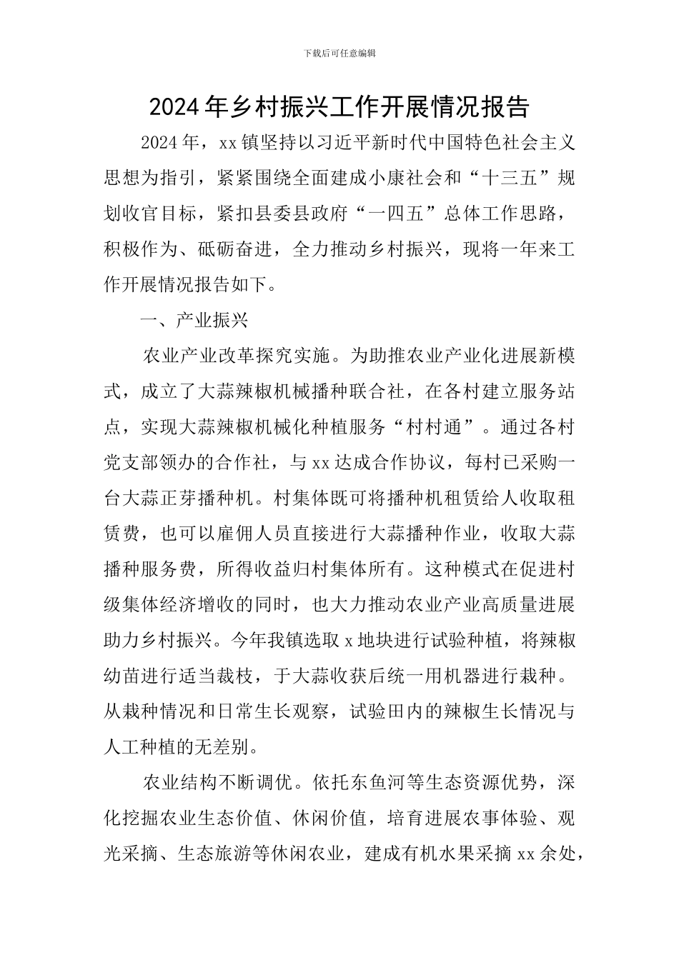 2024年乡村振兴工作开展情况报告_第1页