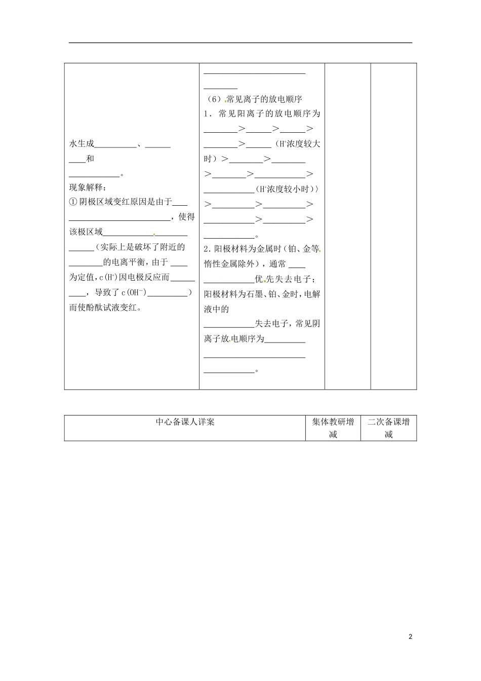 山东省枣庄三中高二化学《电能转化为化学能--电解》教案_第2页