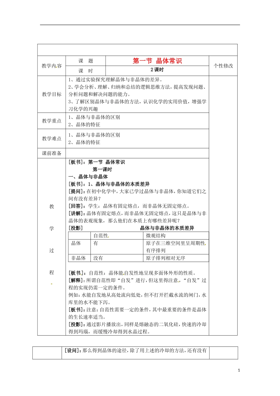 四川省宜宾市高二化学 第一节 晶体常识集体备课单元教案2_第1页