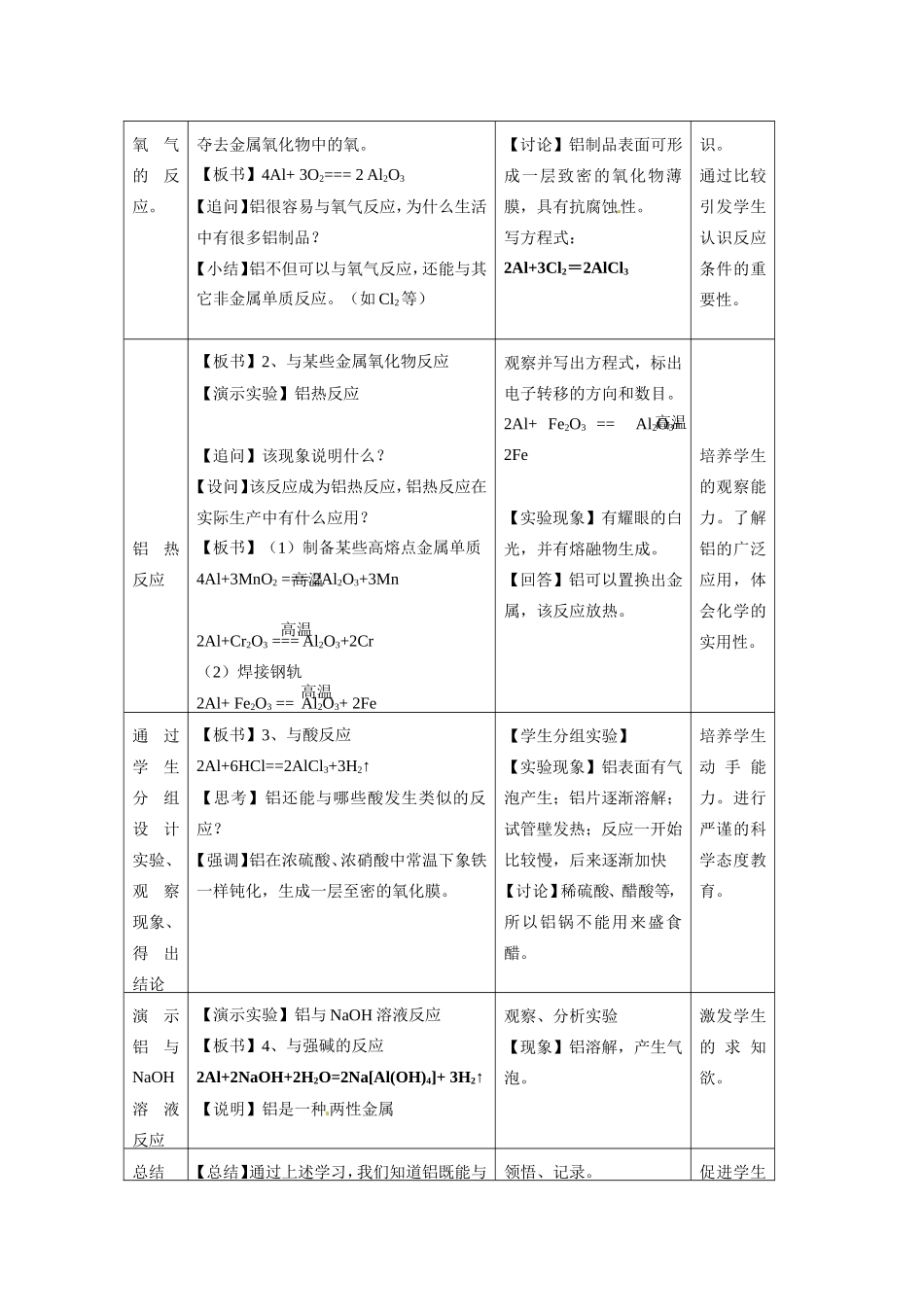 化学：4.2《铝 金属材料》教案（鲁科版必修1）_第3页
