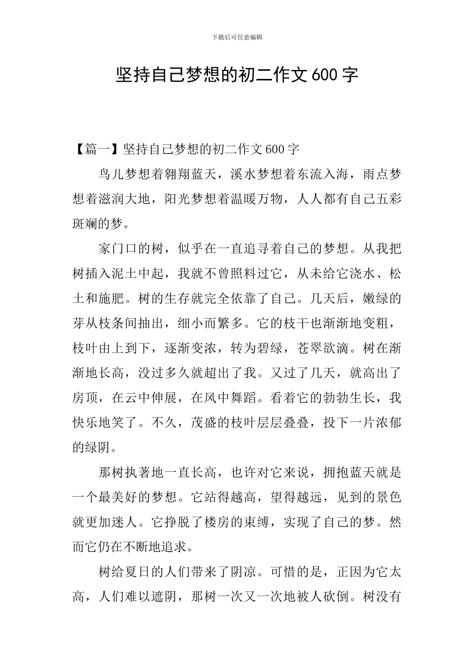 坚持自己梦想的初二作文600字_第1页