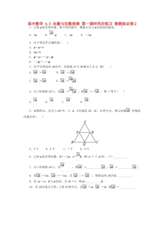 高中数学 4.3 向量与实数相乘 第一课时同步练习 湘教版必修2-湘教版高一必修2数学试题
