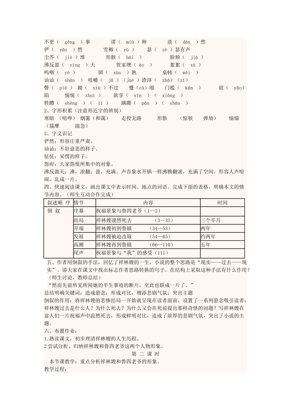 高中语文第15周《祝福》教学设计-人教版高中全册语文教案_第2页