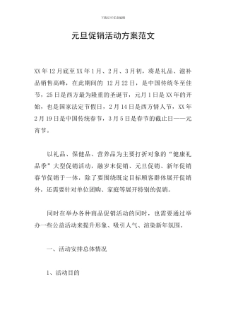 元旦促销活动方案范文