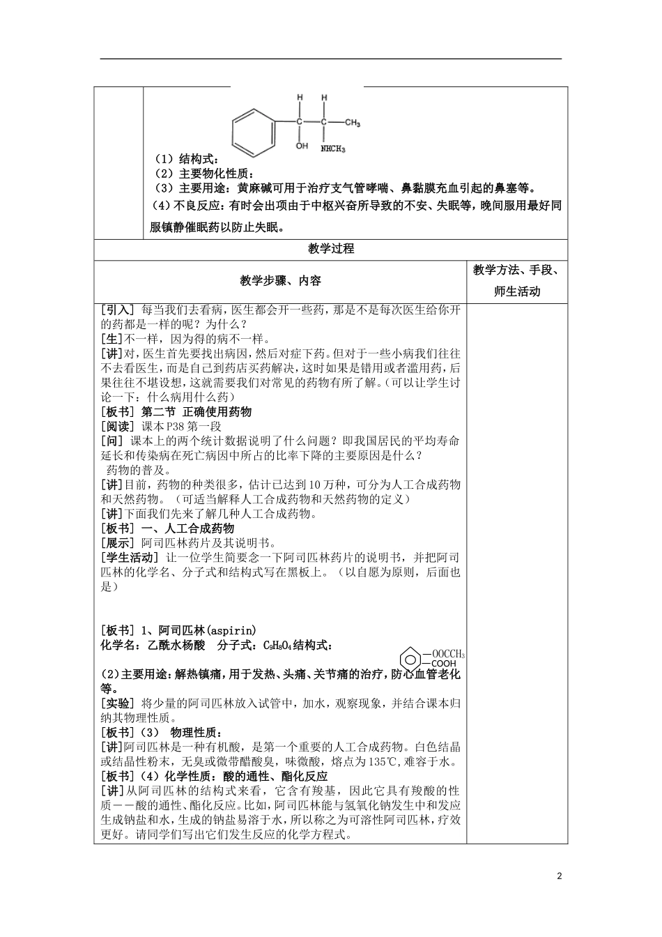 江苏省平潮高级中学高中化学集体备课 《第二章 促进身心健康 》第二节 正确使用药物教案 苏教版选修1_第2页
