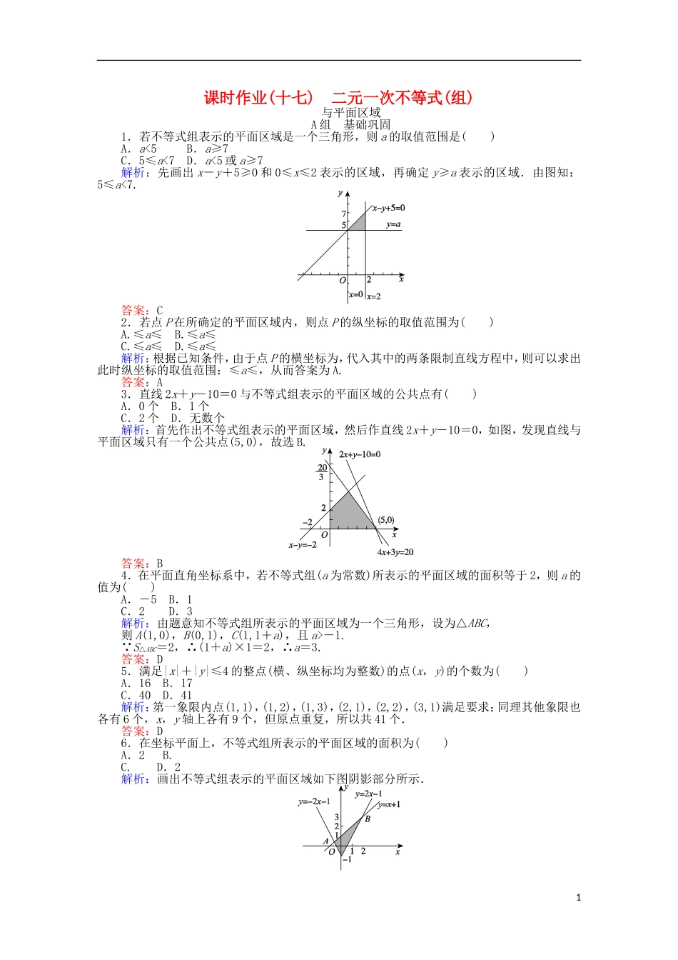 高中数学 3.3 二元一次不等式(组)与简单的线性规划问题课时作业17 新人教A版必修5-新人教A版高一必修5数学试题_第1页