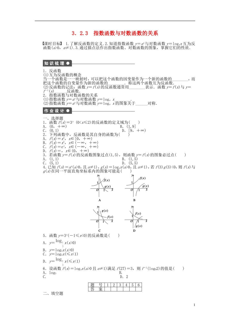 高中数学 3.2.3指数函数与对数函数的关系课时作业 新人教A版必修1-新人教A版高一必修1数学试题_第1页