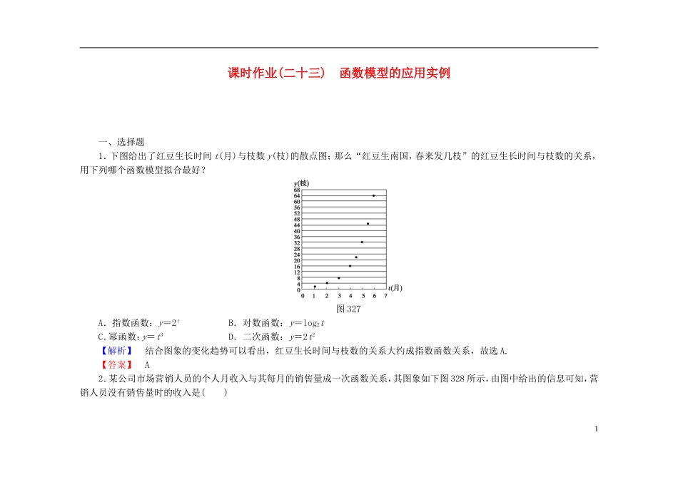 高中数学 3.2.2函数模型的应用实例课时作业（含解析）新人教A版必修1-新人教A版高一必修1数学试题_第1页