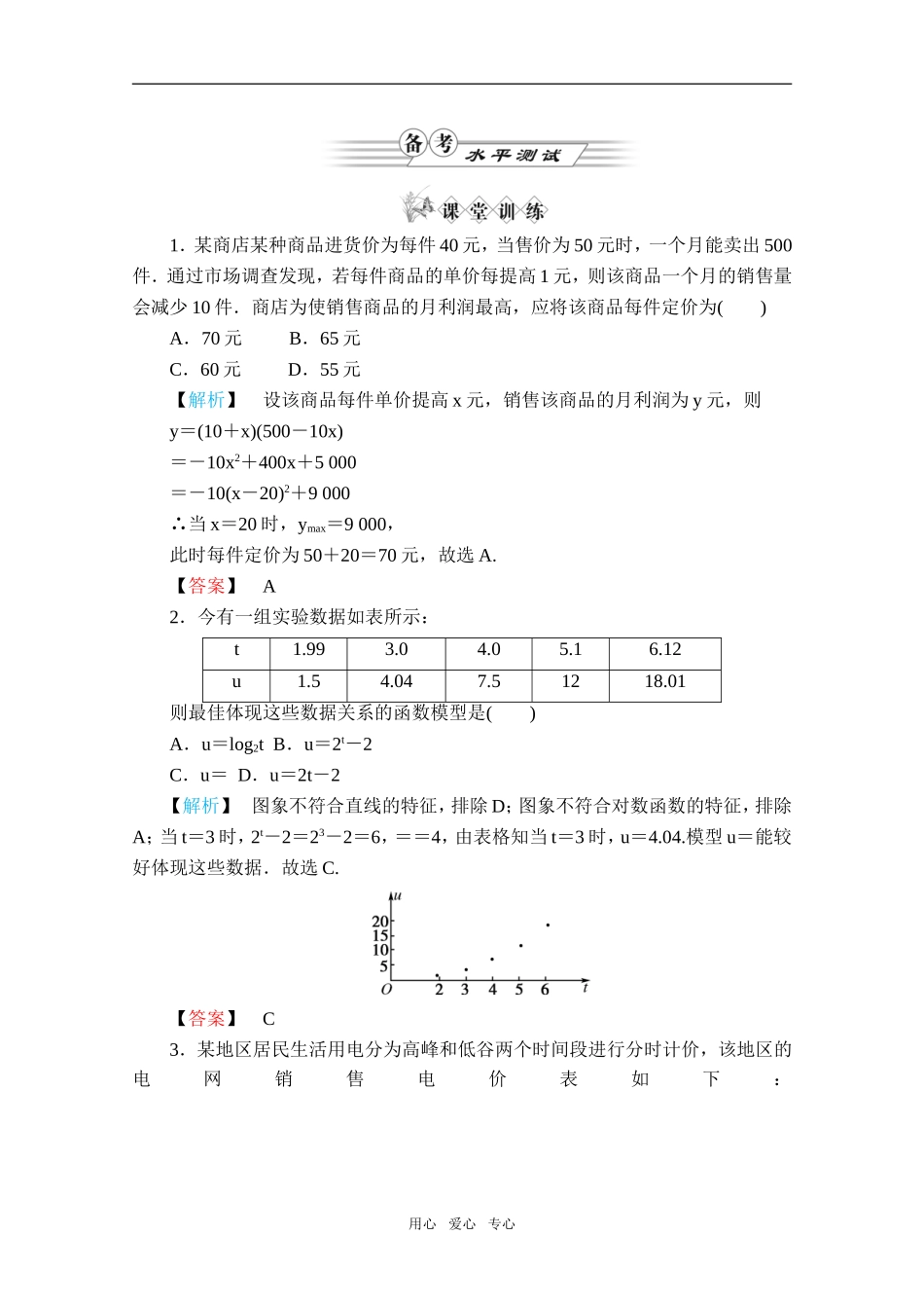 高中数学 3.2.2《函数模型的应用实例》同步练习 新人教A版必修1_第1页