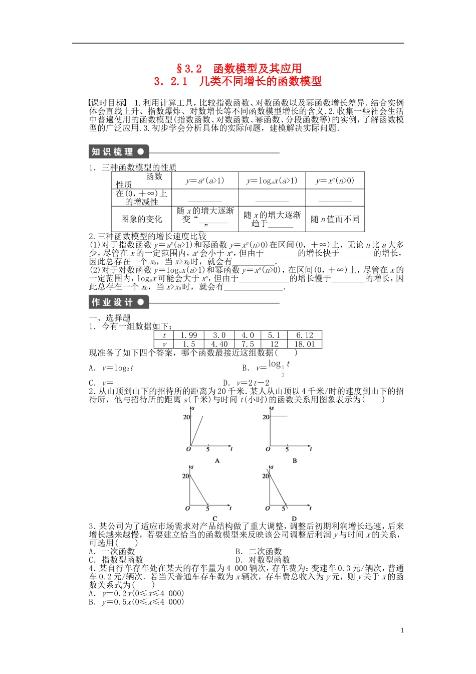 高中数学 3.2.1几类不同增长的函数模型课时作业 新人教A版必修1-新人教A版高一必修1数学试题_第1页