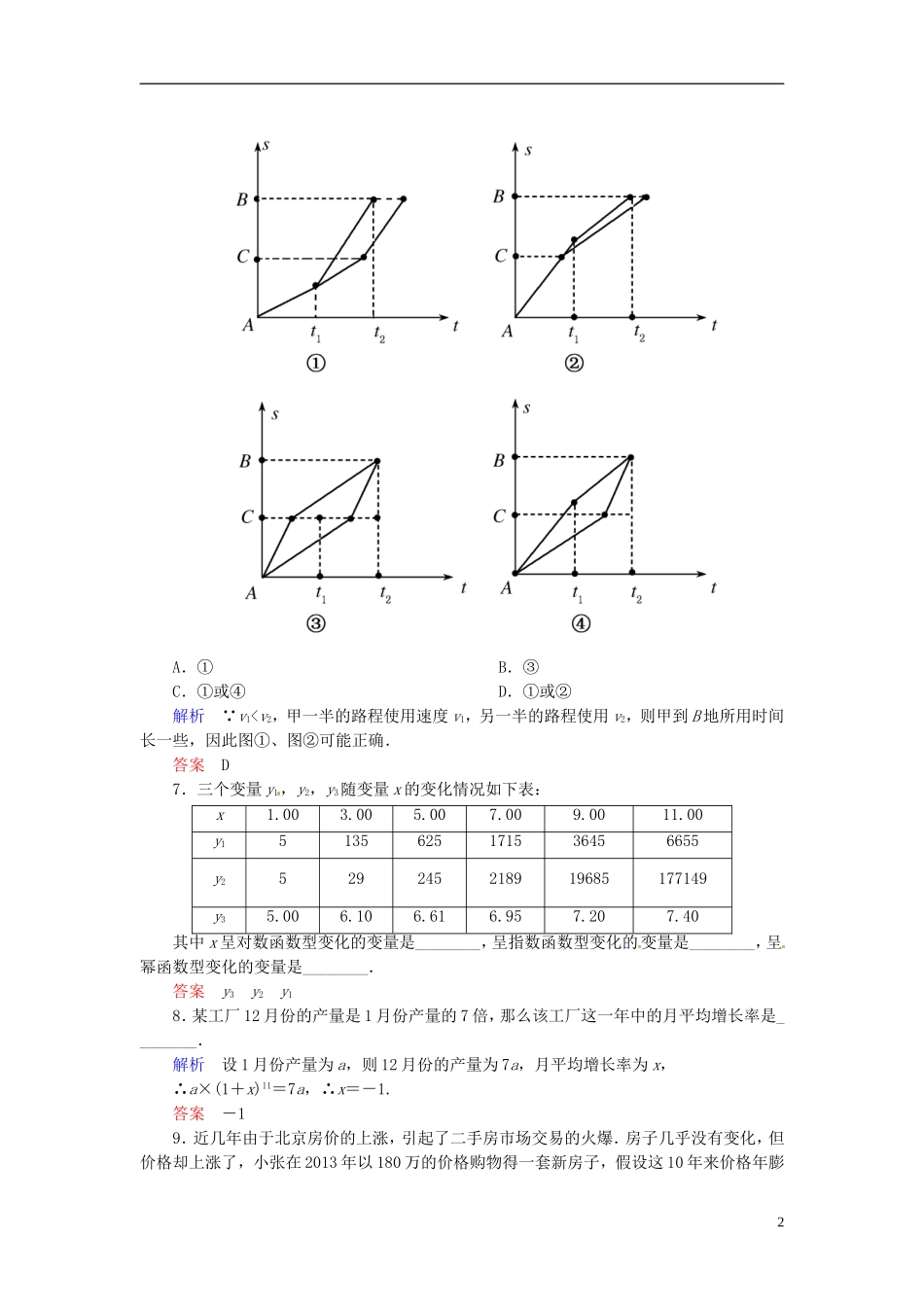 高中数学 3.2.1几类不同增长的函数模型双基限时练 新人教A版必修1-新人教A版高一必修1数学试题_第2页