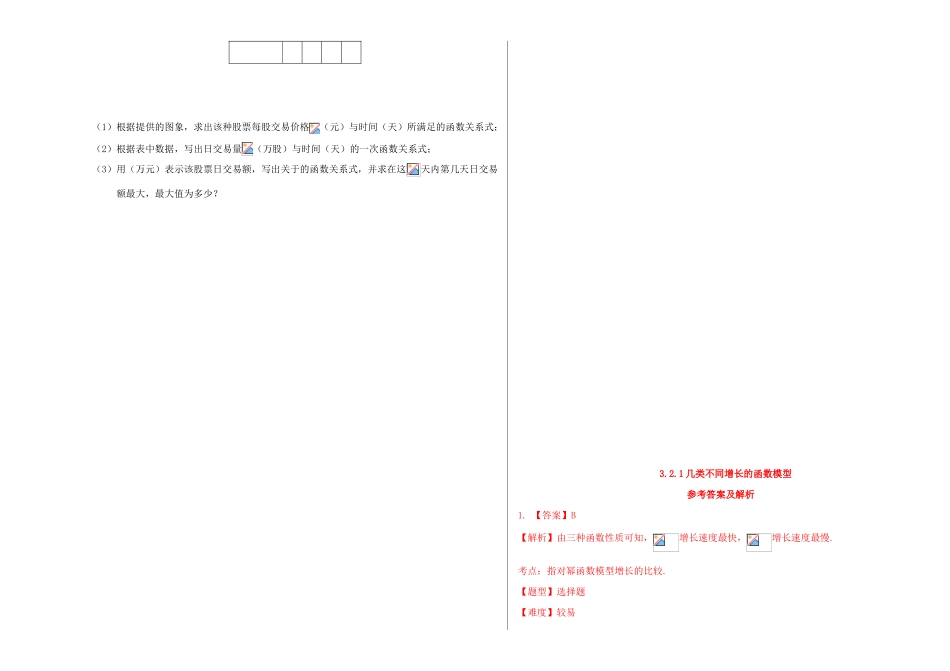 高中数学 3.2.1 几类不同增长的函数模型试题 新人教A版必修1-新人教A版高一必修1数学试题_第3页