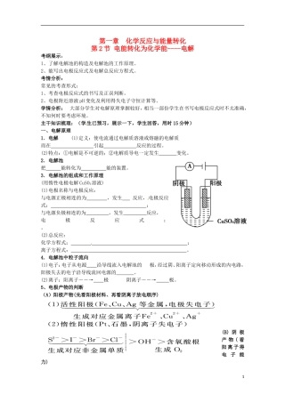 山东省枣庄八中高二化学《电能转化为化学能 电解》教案3